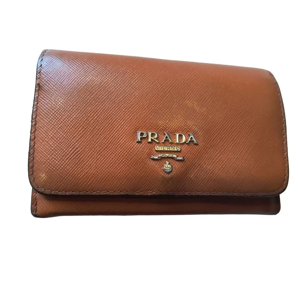 Vintage PRADA Saffiano leather‎ card holder in Papaya Fair ++ condition
